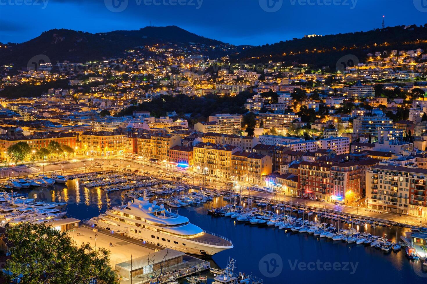 View of Old Port of Nice with yachts, France in the evening photo