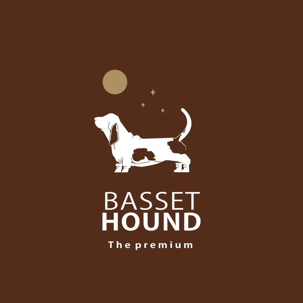 vintage retro hipster basset hound logo outline silhouette art icon vector