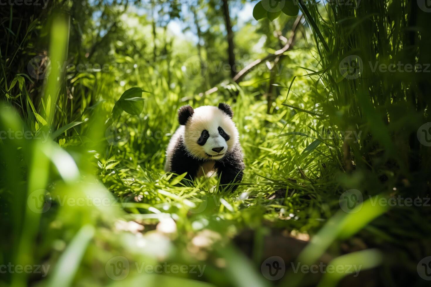 Adorable Panda Cub in a Bamboo Grove photo