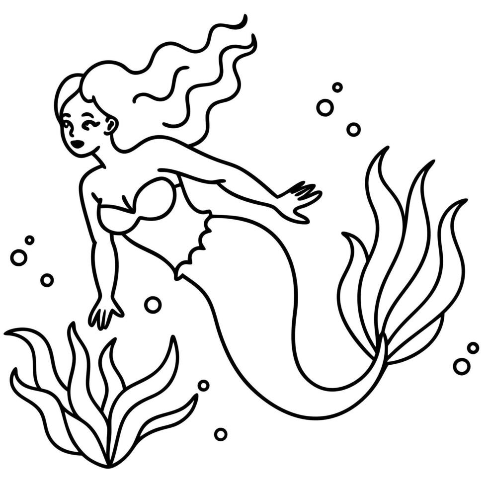 Beautiful little mermaid and underwater world Coloring book for kids vector