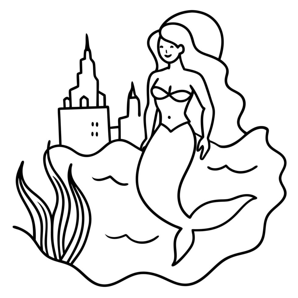 Beautiful little mermaid and underwater world Coloring book for kids vector