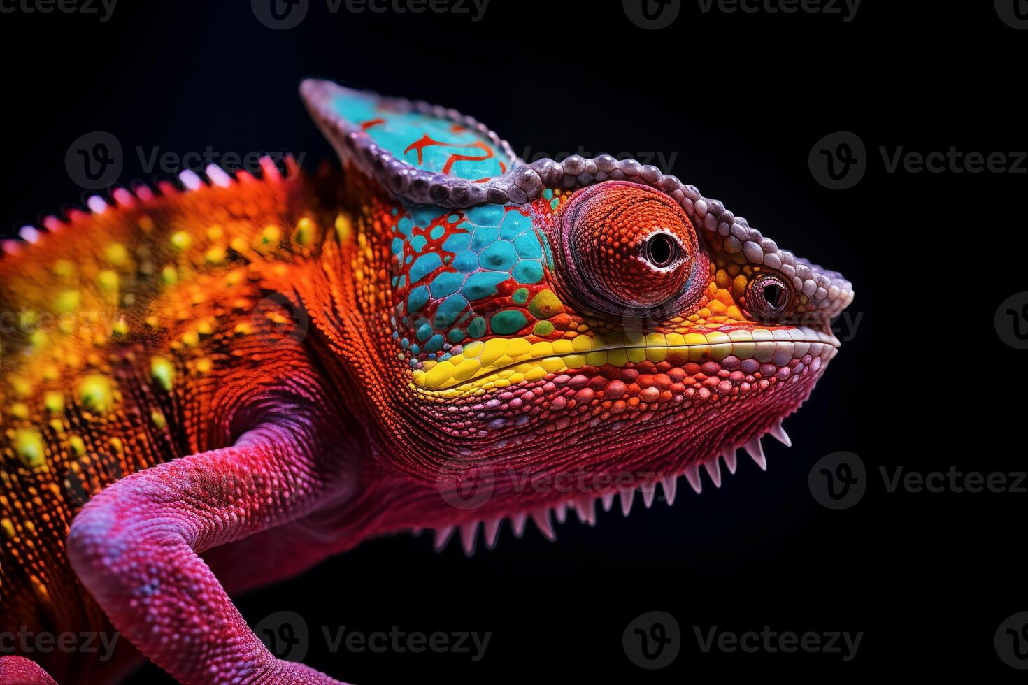Vibrant Close-Up of a Colorful Chameleon photo
