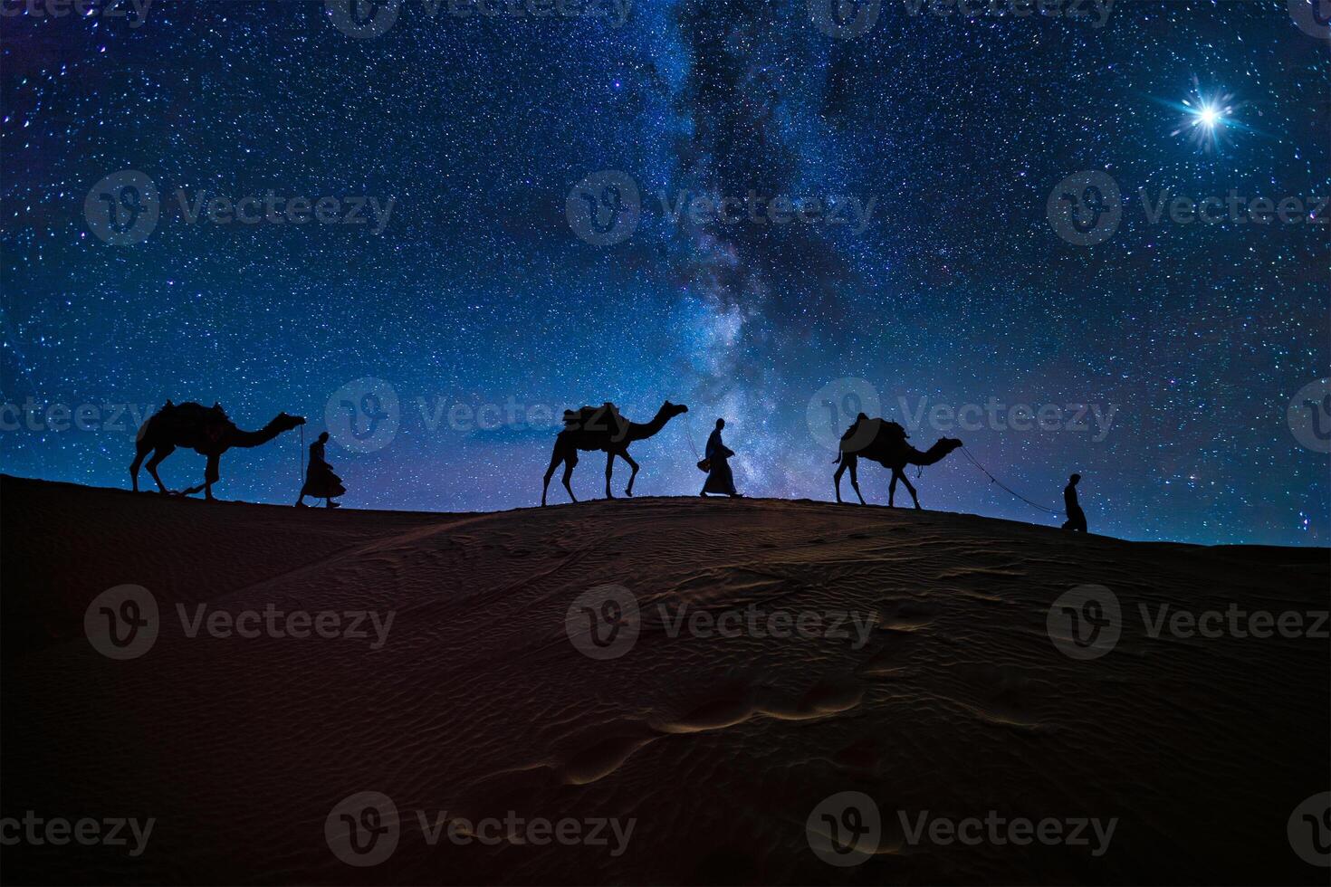 Three Wise Men, Three Kings follow Bethlehem star in the night photo