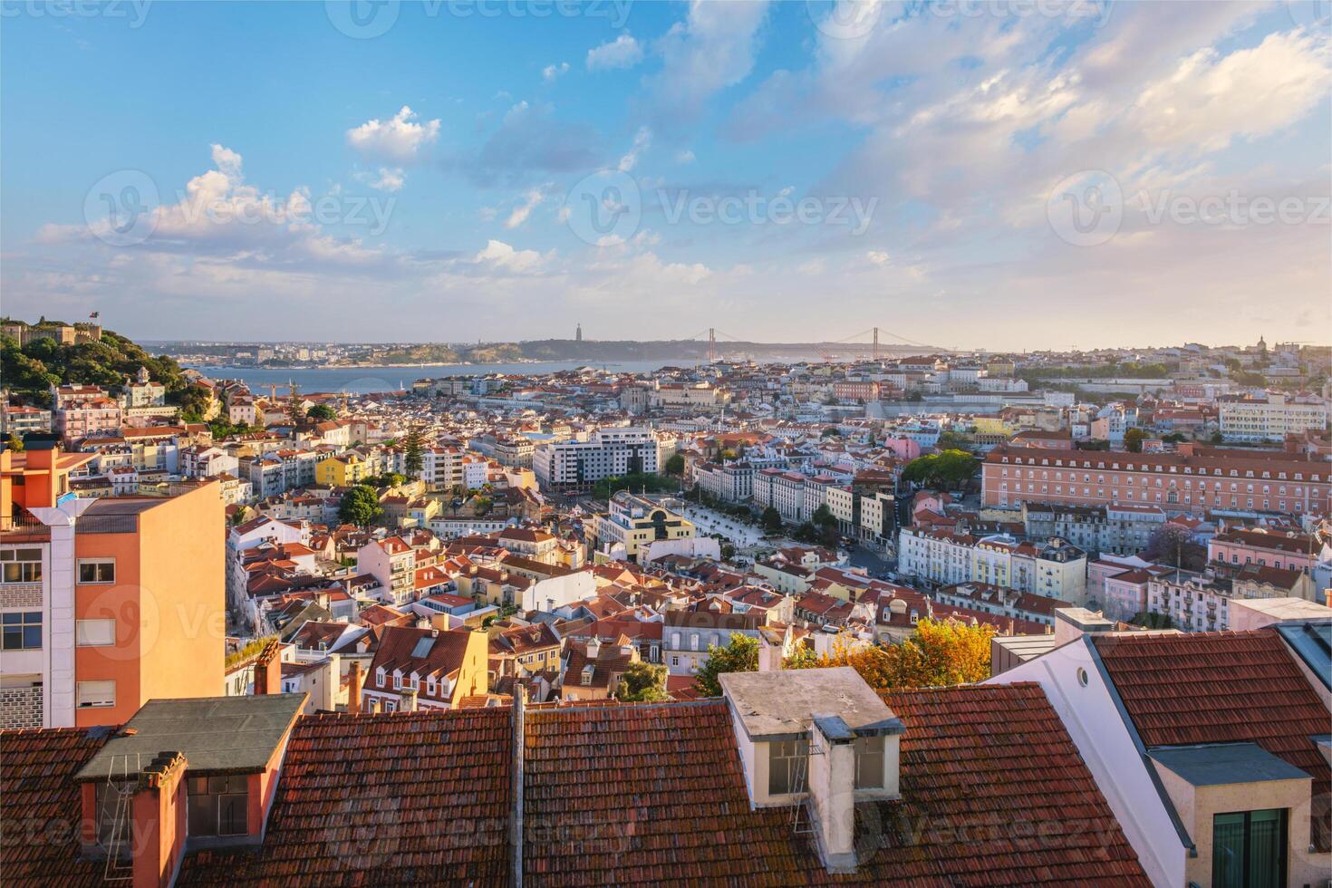 Sunset view of Lisbon from Miradouro da Senhora do Monte viewpoint. Lisbon, Portugal photo