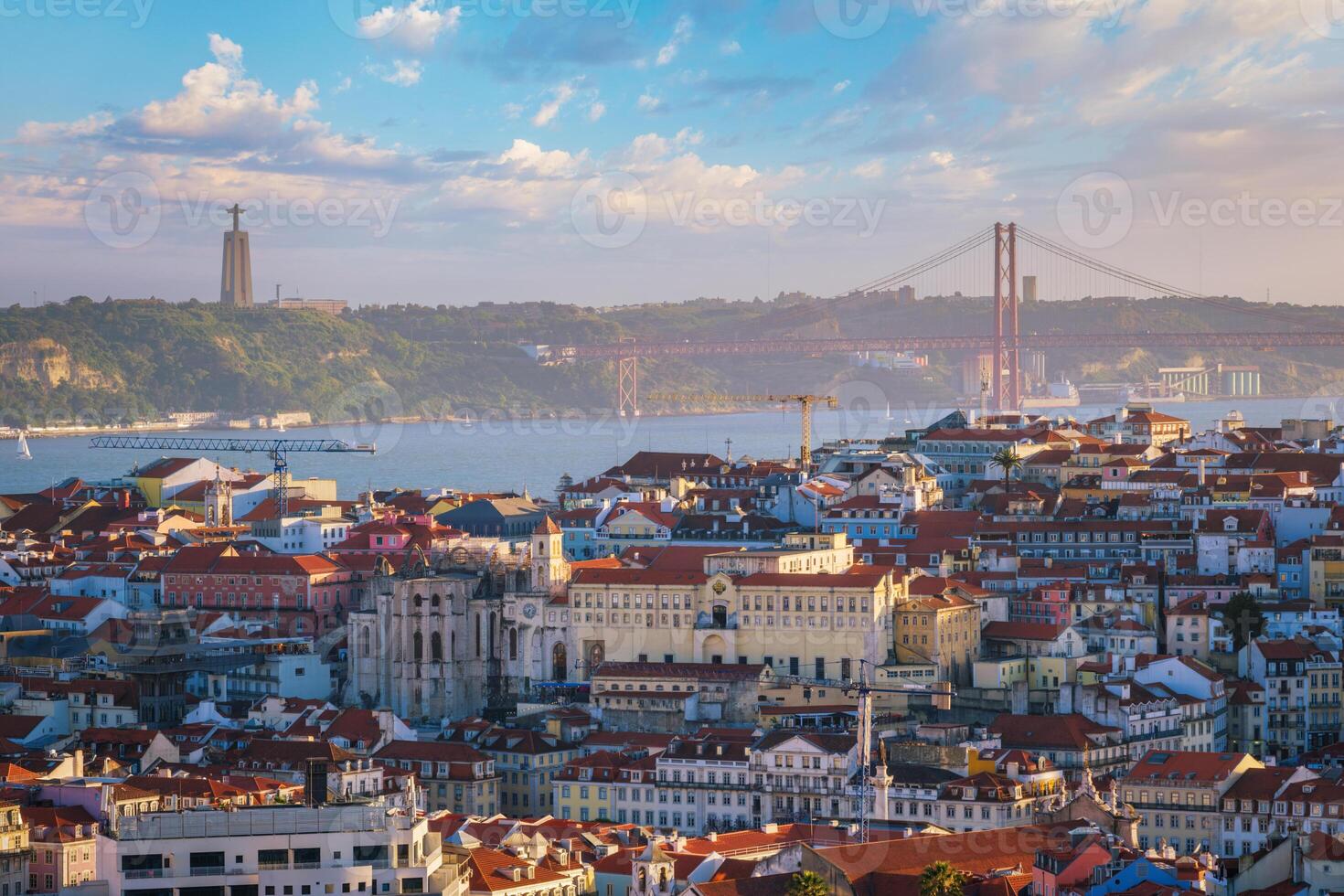 Sunset view of Lisbon from Miradouro da Senhora do Monte viewpoint. Lisbon, Portugal photo