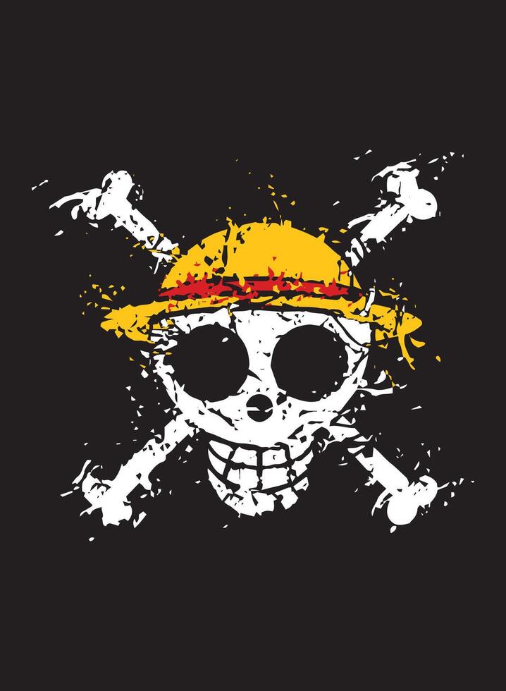 Straw hat pirates jolly roger brush vector