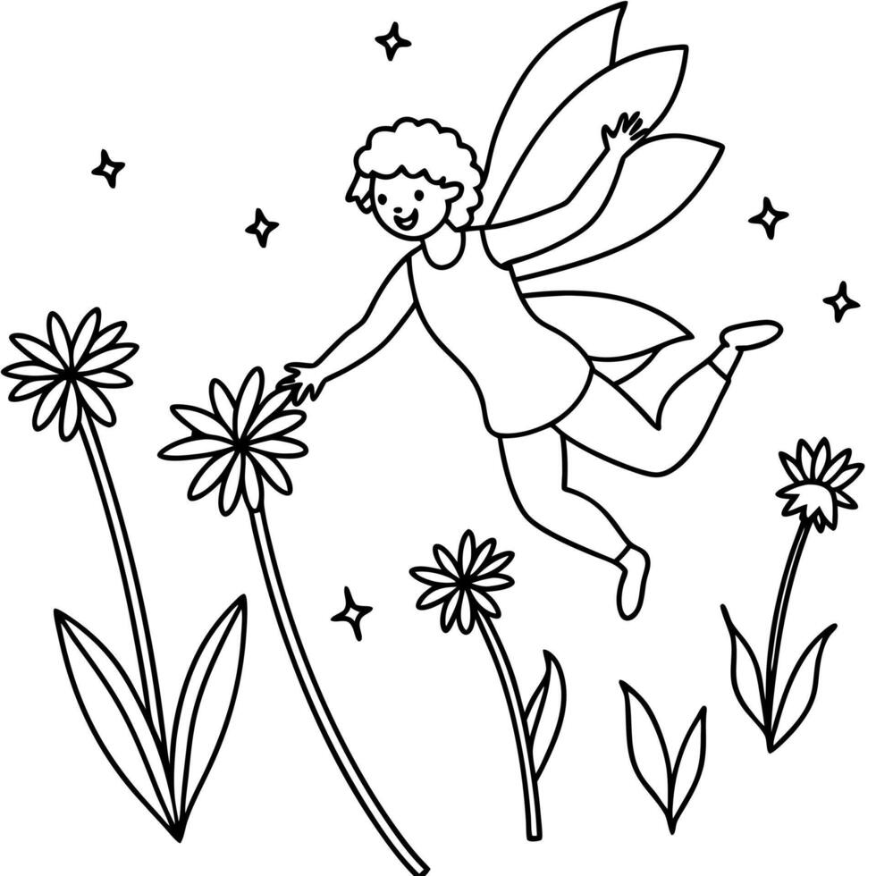 Fairy coloring pages for kids book vector