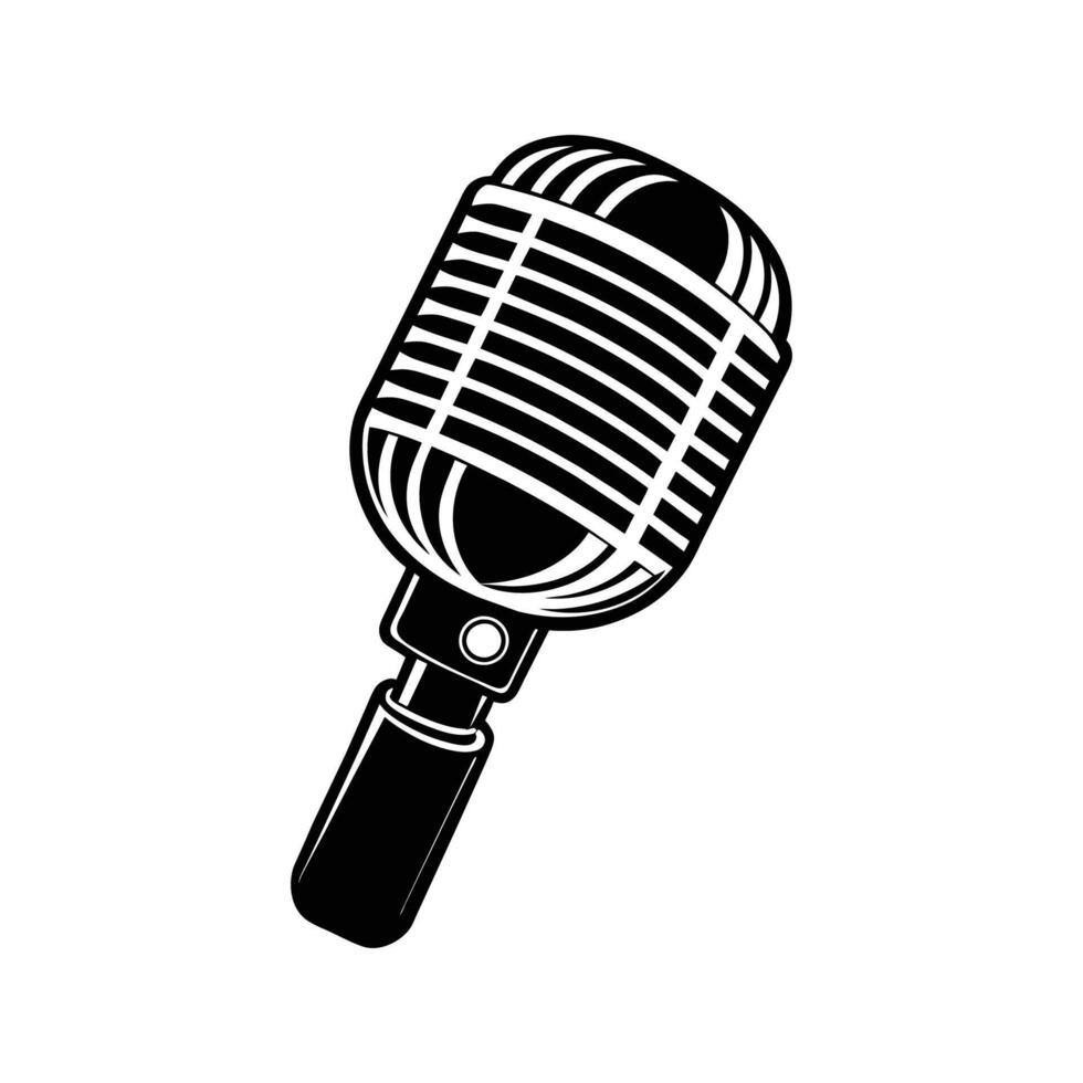 Microphone Linocut isolated on white background vector