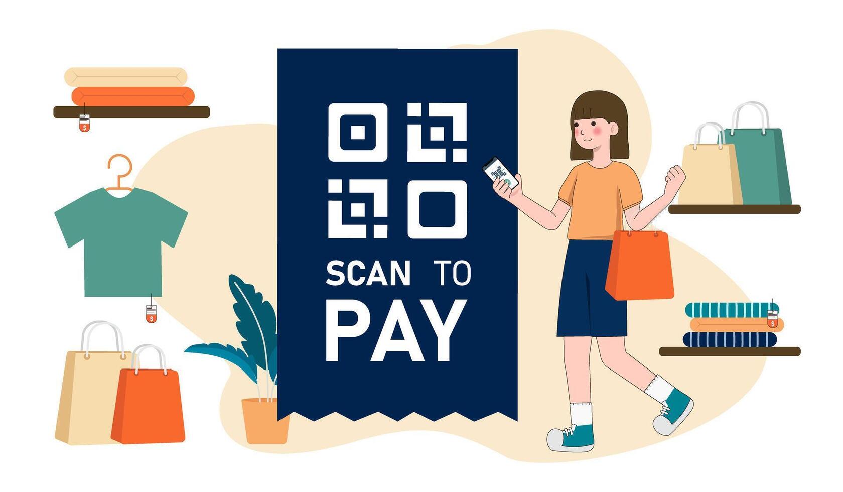 Illustration, QR Code scanning Concept, Showing people scan code using smartphone, Suitable for landing page, UI, web, App intro card, and others. vector