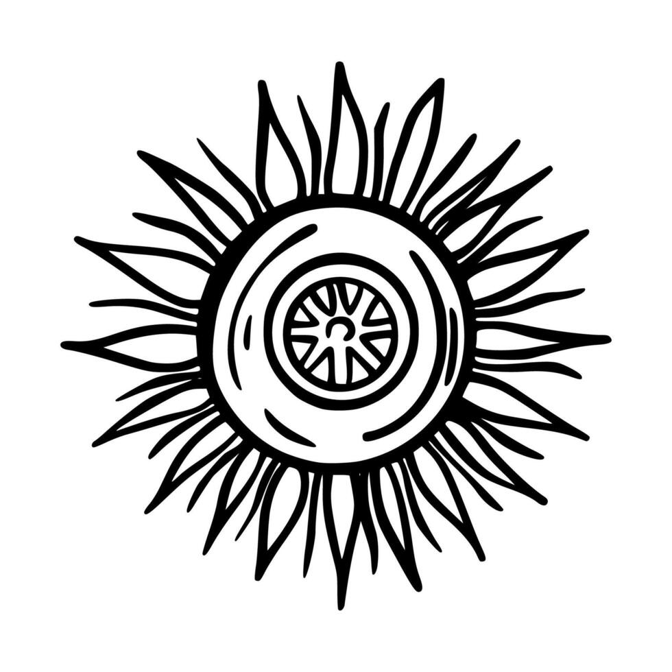 Doodle sun sign. Magic object. Sketch vector