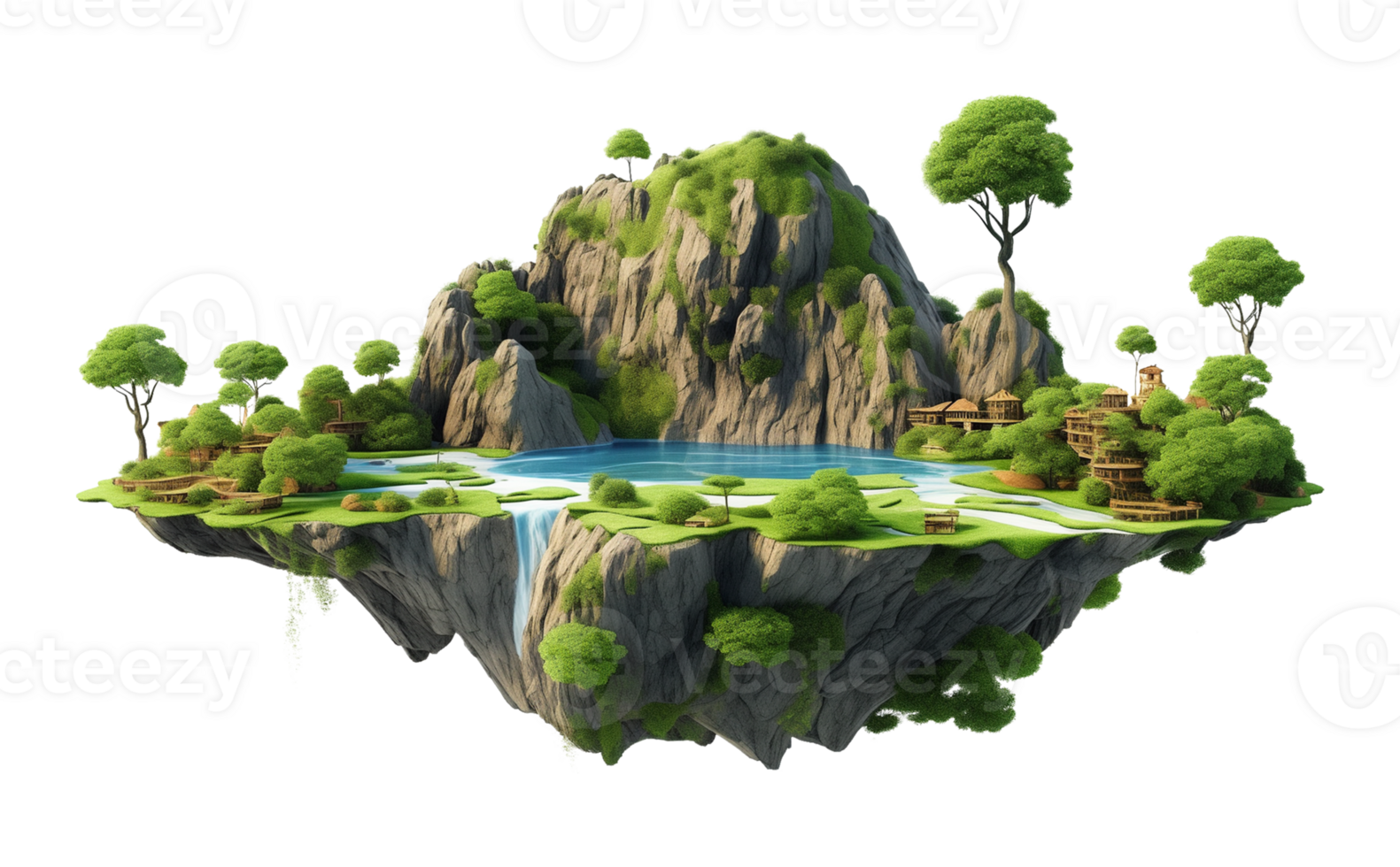 Fantasy Floating Island Isolated on Transparent Background png