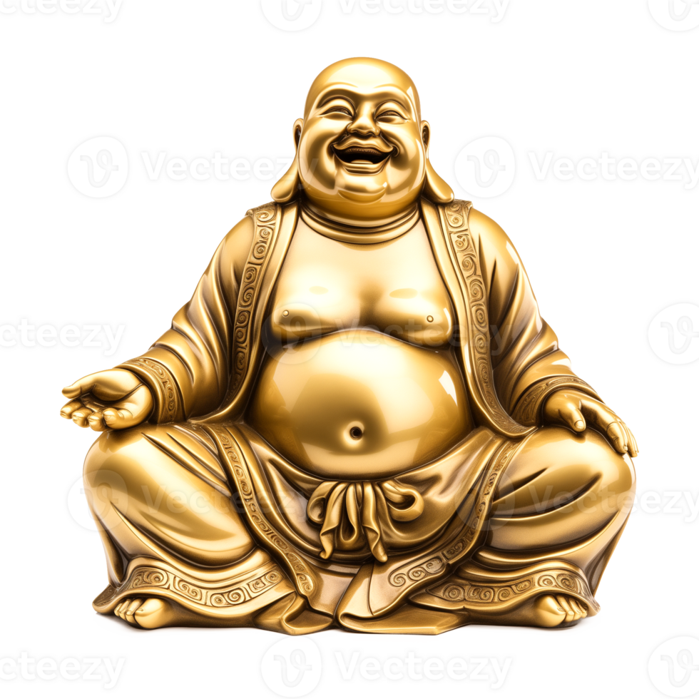Budai Laughing Buddha Golden Statue Isolated on Transparent Background png