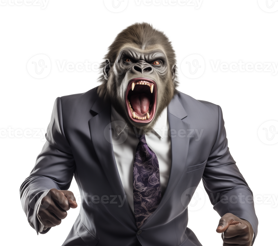 Angry Gorilla Wearing Business Attire Isolated on Transparent Background png