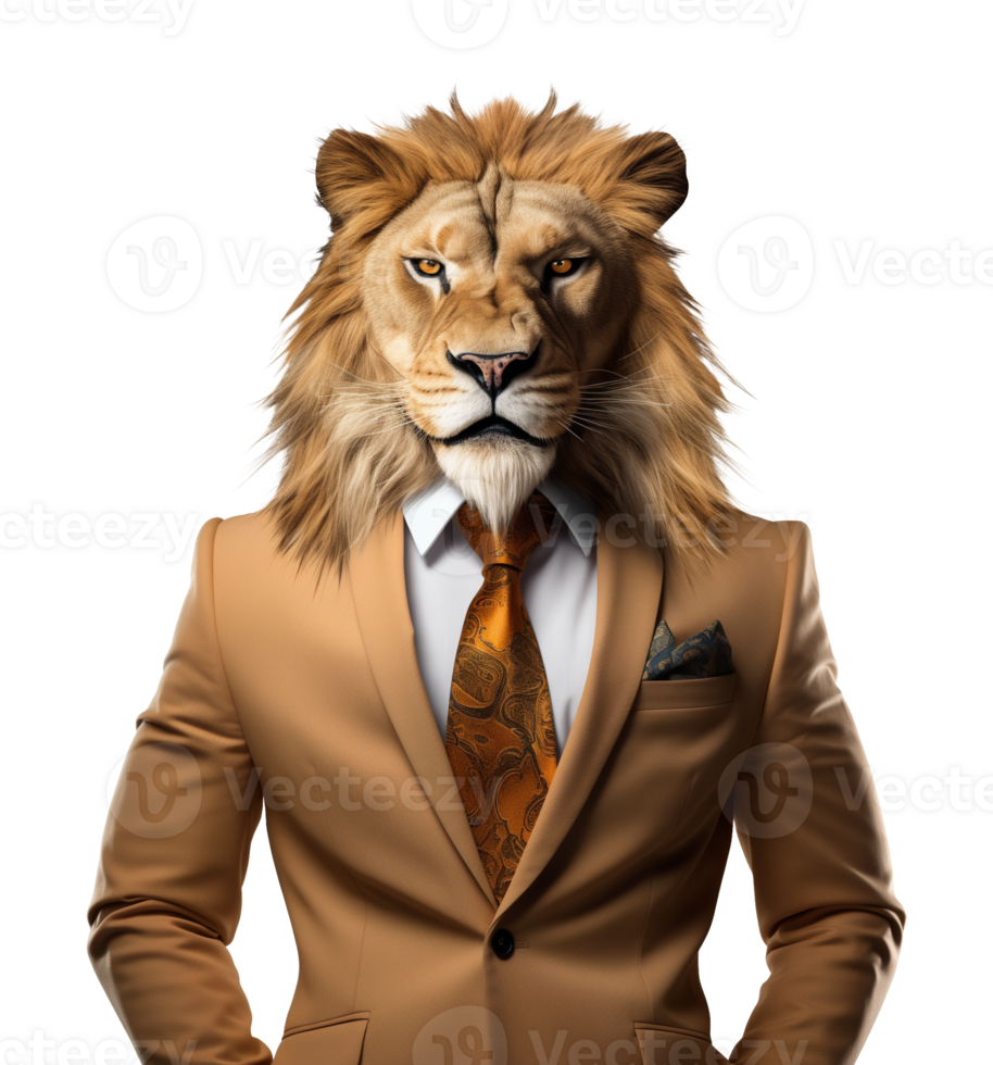 Lion Wearing Business Attire Isolated on Transparent Background png