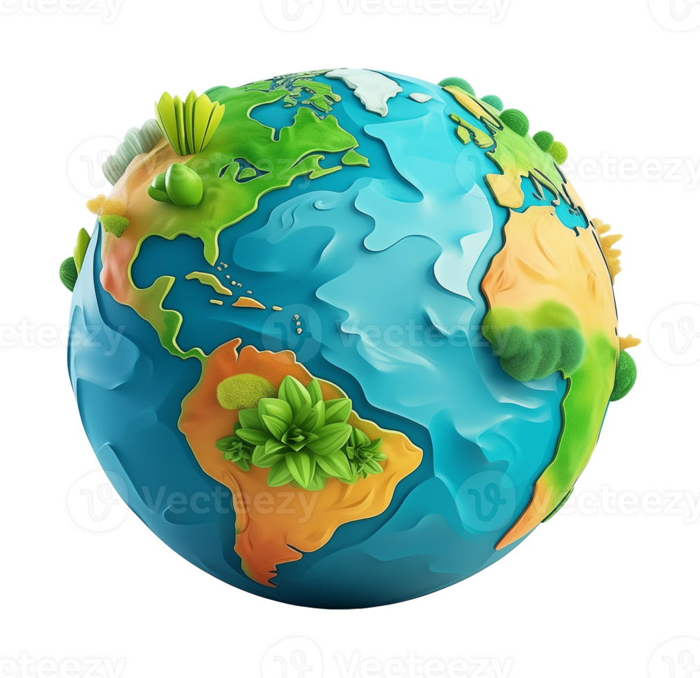 Planet Earth 3D Cartoon Style Isolated on Transparent Background png