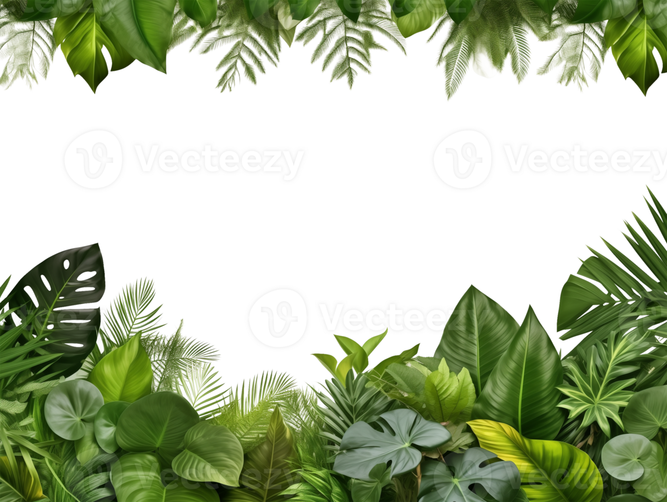 Tropical Leaves Header and Footer Border Isolated on Transparent Background png