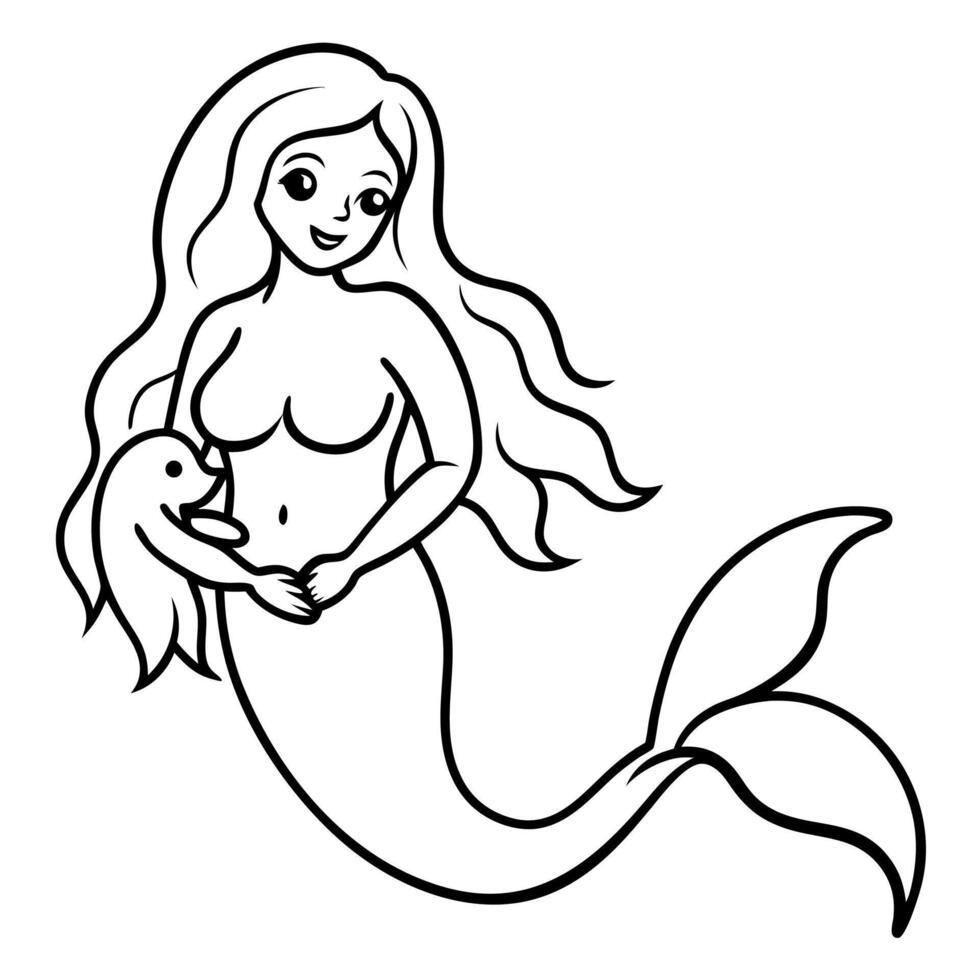 Beautiful little mermaid and underwater world Coloring book for kids vector