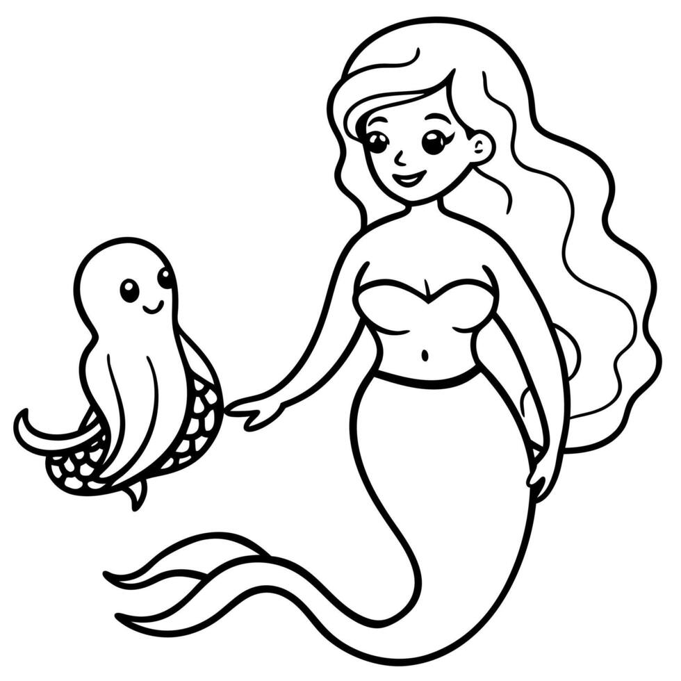 Beautiful little mermaid and underwater world Coloring book for kids vector
