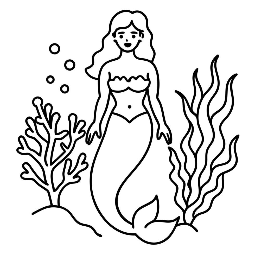 Beautiful little mermaid and underwater world Coloring book for kids vector