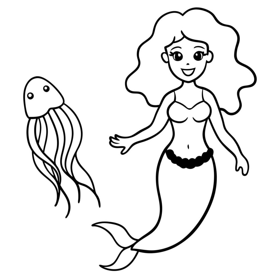 Beautiful little mermaid and underwater world Coloring book for kids vector