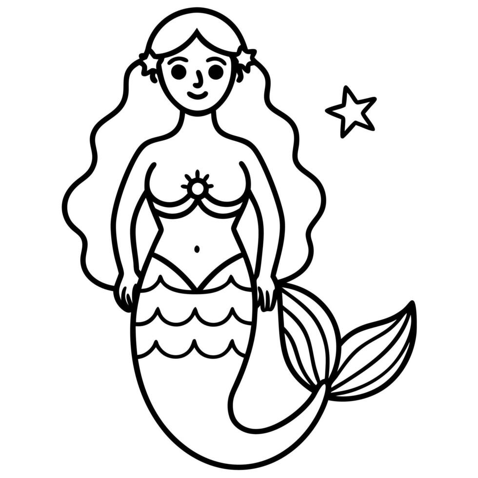Beautiful little mermaid and underwater world Coloring book for kids vector