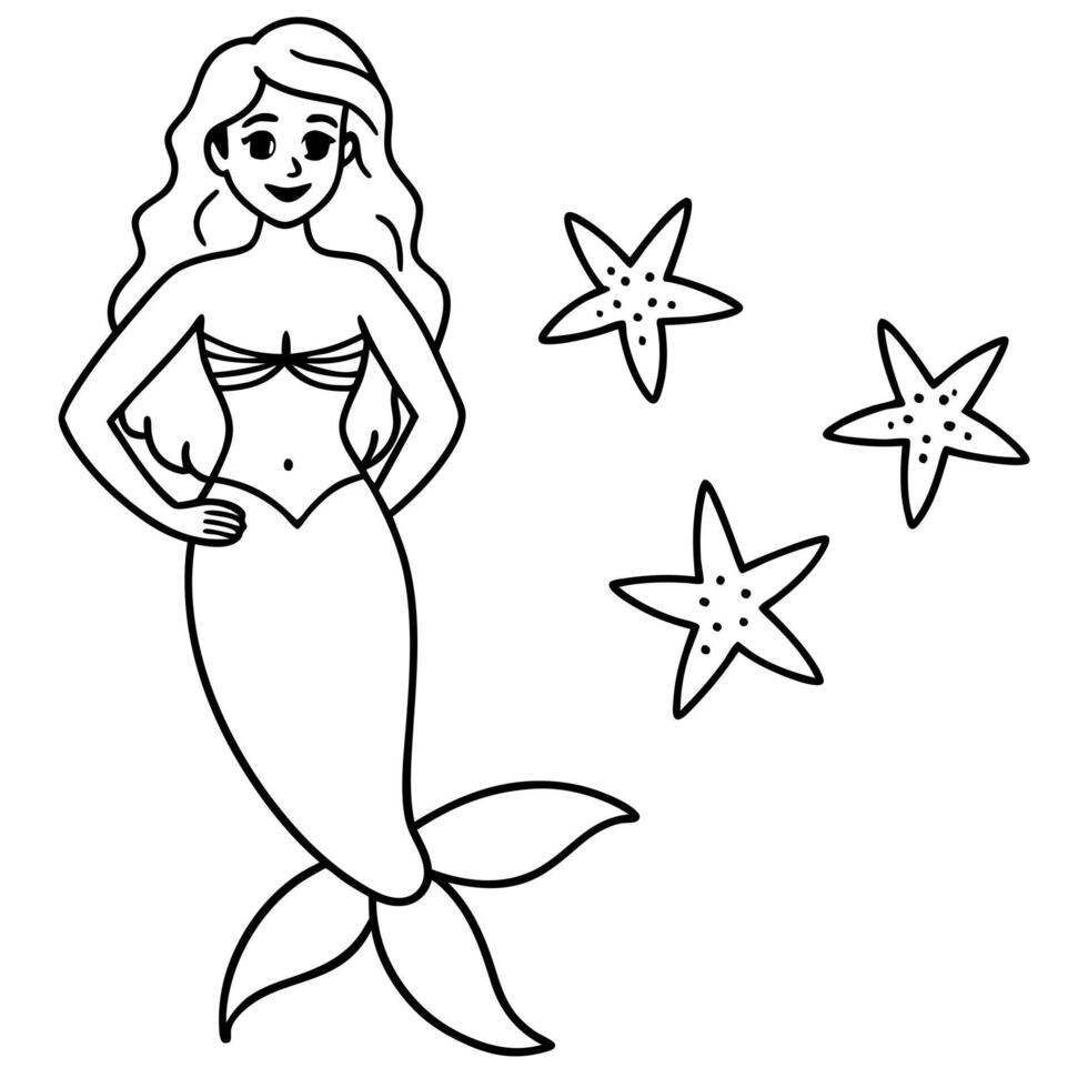 Beautiful little mermaid and underwater world Coloring book for kids vector