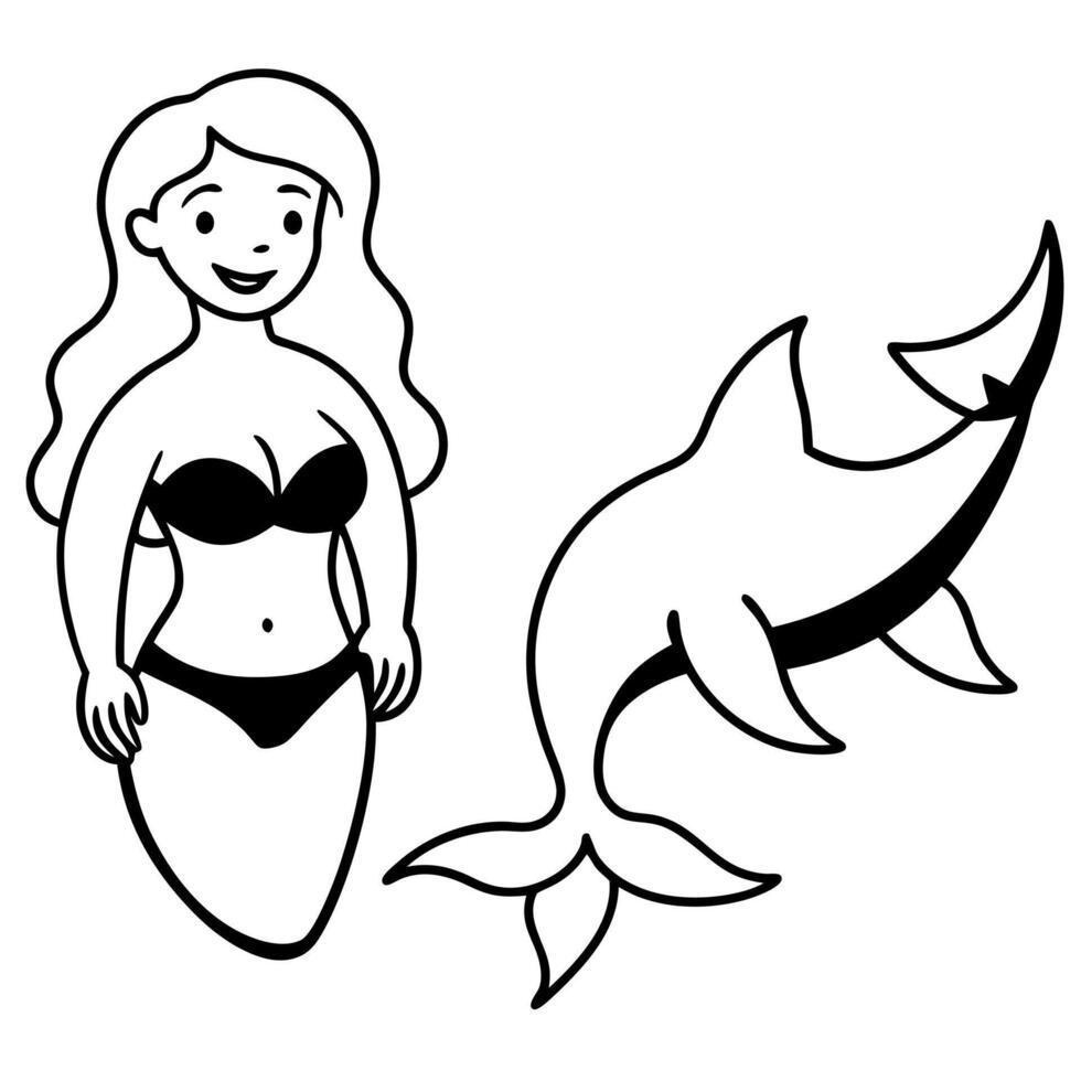 Beautiful little mermaid and underwater world Coloring book for kids vector