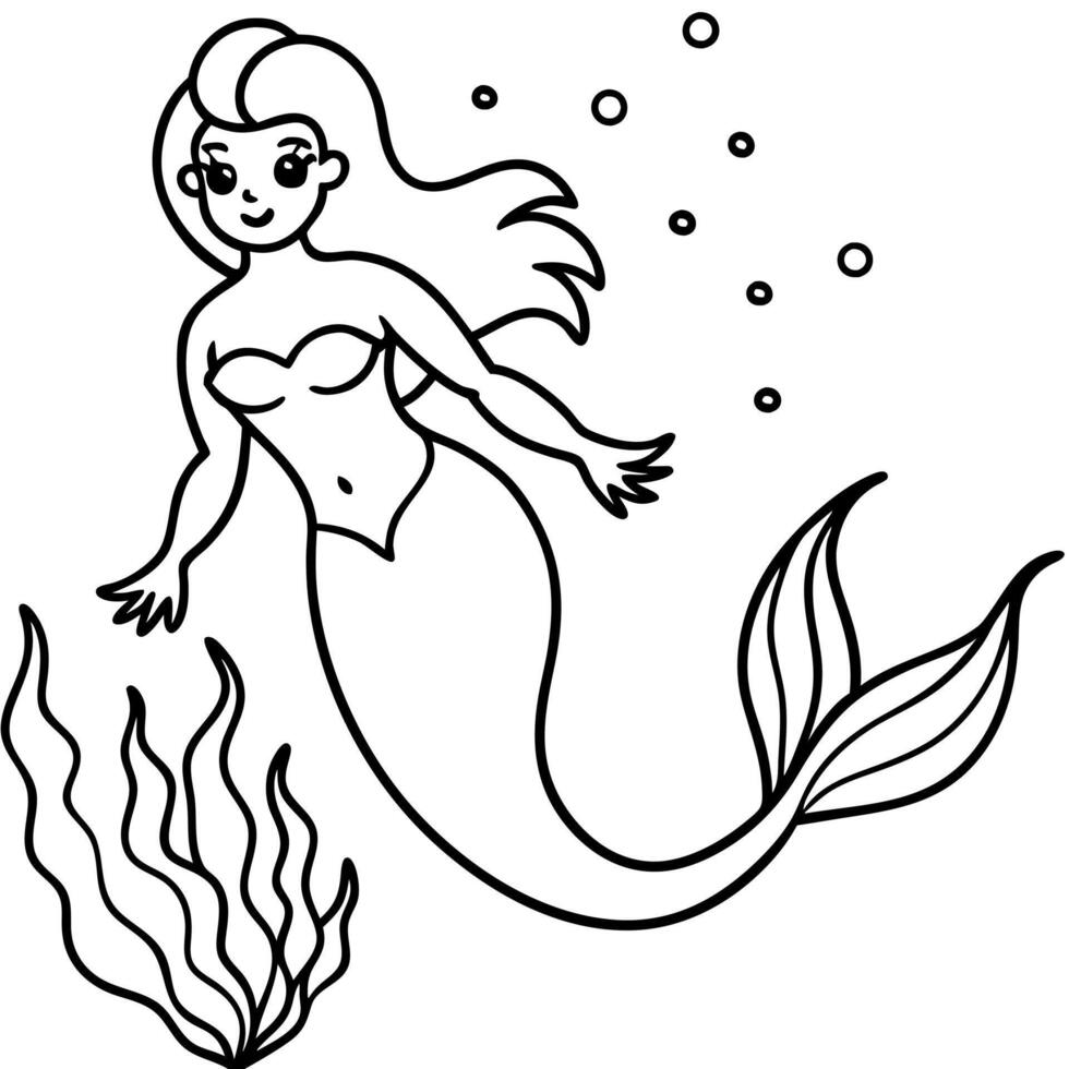 Beautiful little mermaid and underwater world Coloring book for kids vector