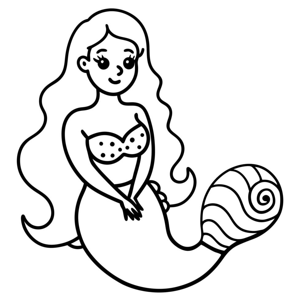 Beautiful little mermaid and underwater world Coloring book for kids vector