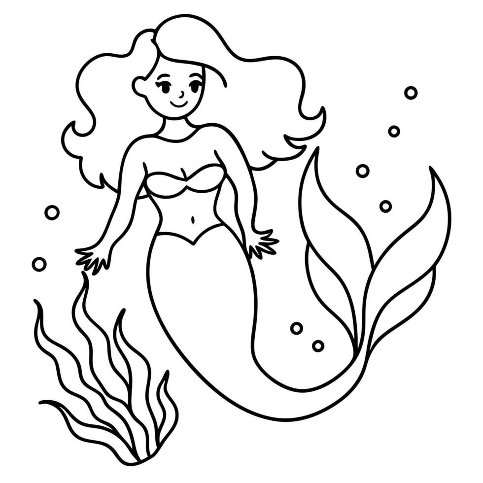 Beautiful little mermaid and underwater world Coloring book for kids vector