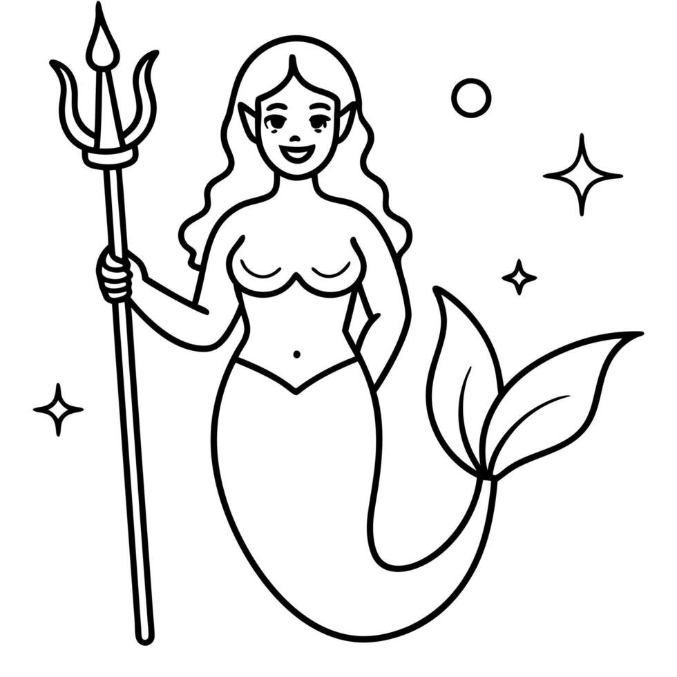 Beautiful little mermaid and underwater world Coloring book for kids vector