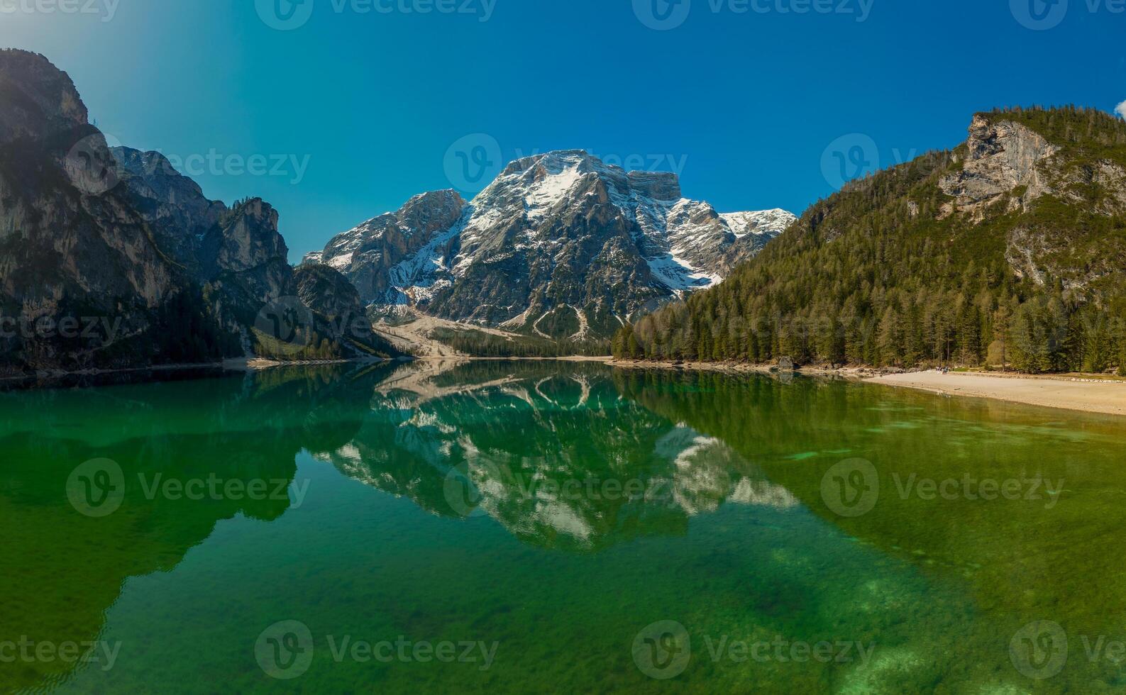 Lake Braies in Dolomite Alps photo