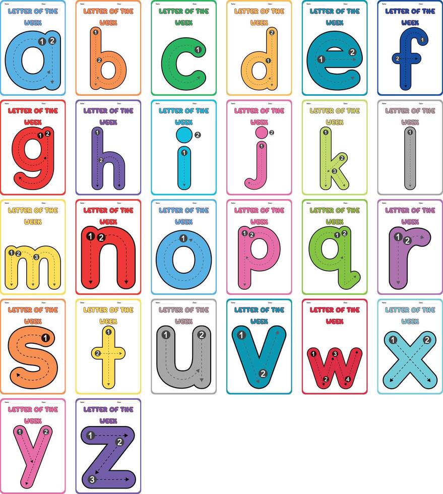 Alphabet tracing flasg cards - lowercase vector