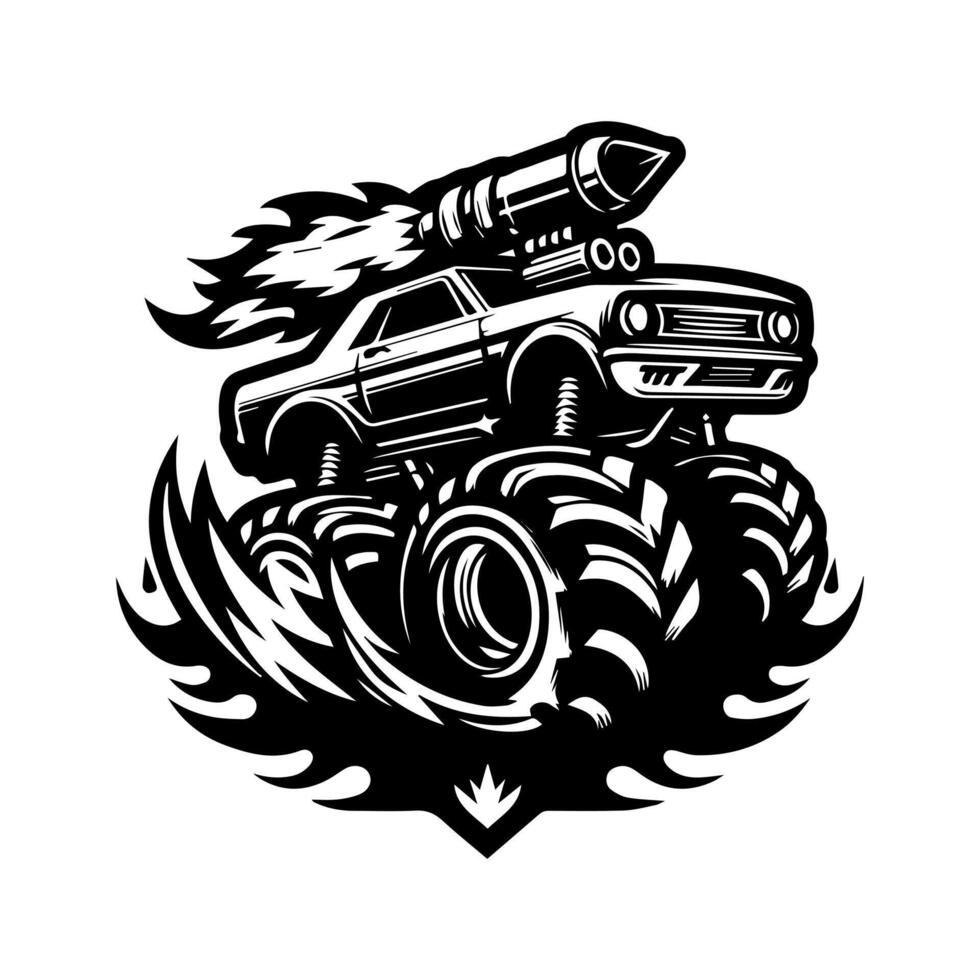 Car logo design, monster car and rocket logo design for T-shirts vector