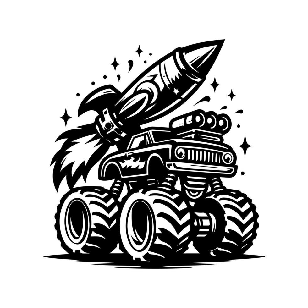 Car logo design, monster car and rocket logo design for T-shirts vector