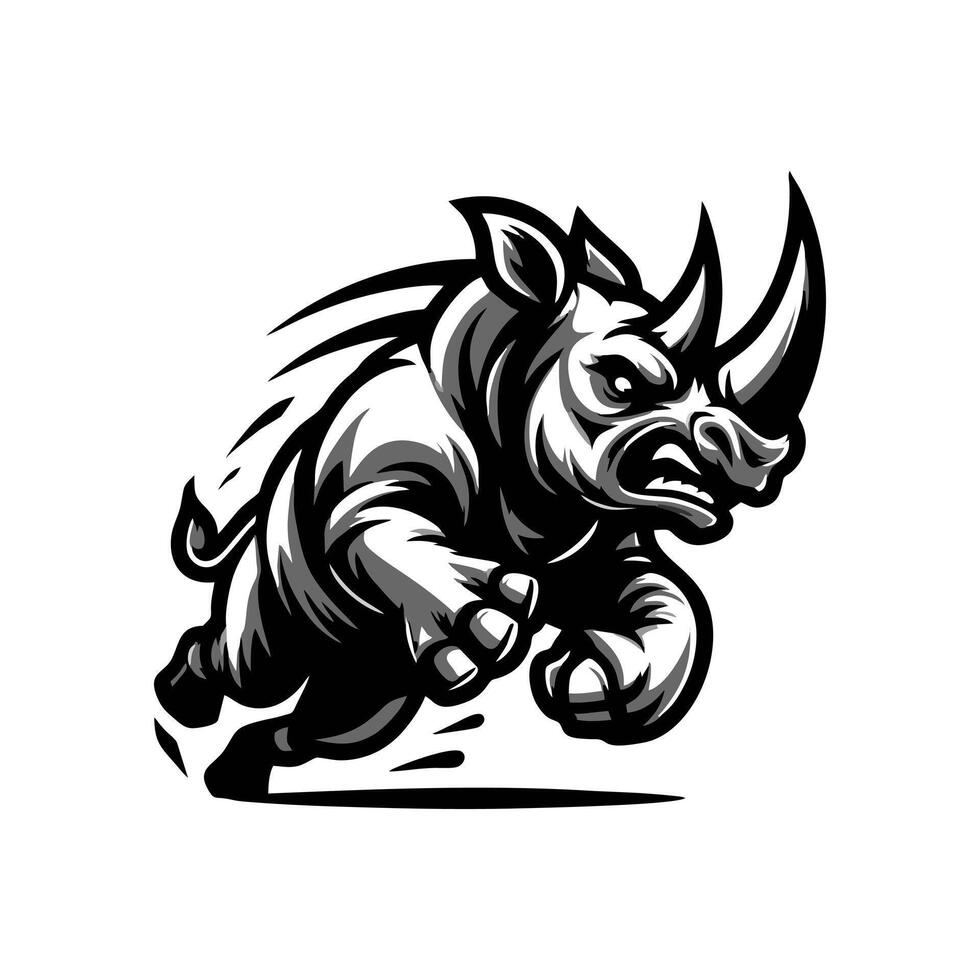 Angry running rhinoceros logo design. Rhino horn desgn illustration vector