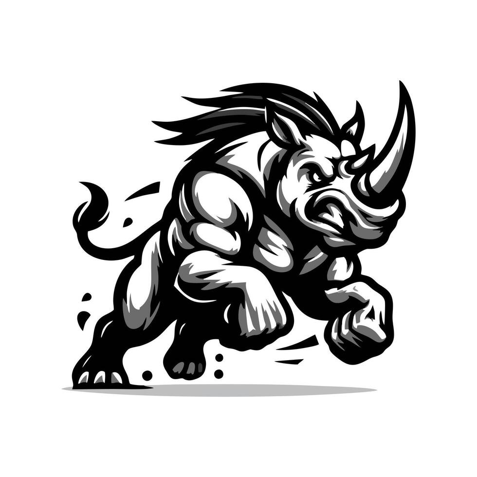 Angry running rhinoceros logo design. Rhino horn desgn illustration vector