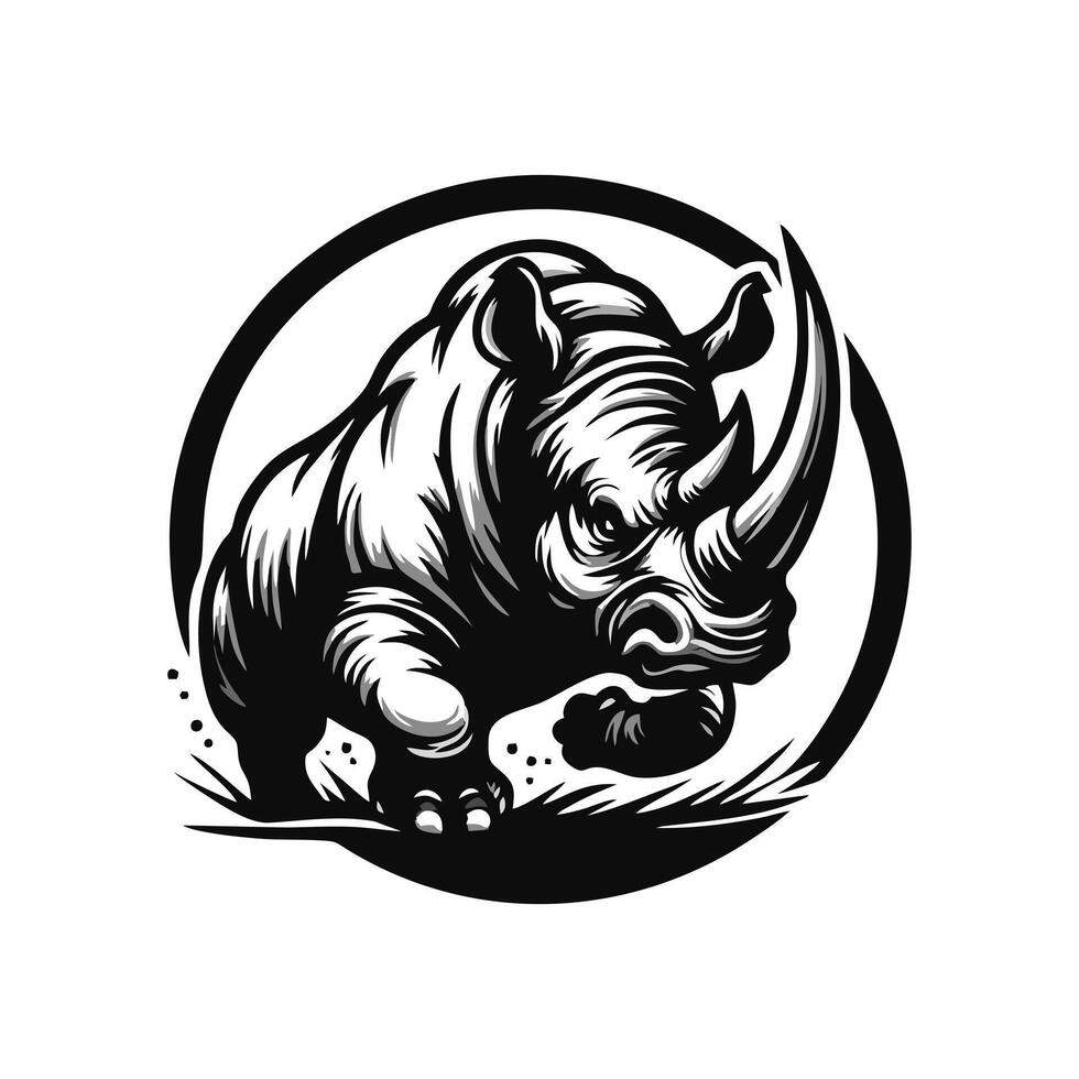 Angry running rhinoceros logo design. Rhino horn desgn illustration vector