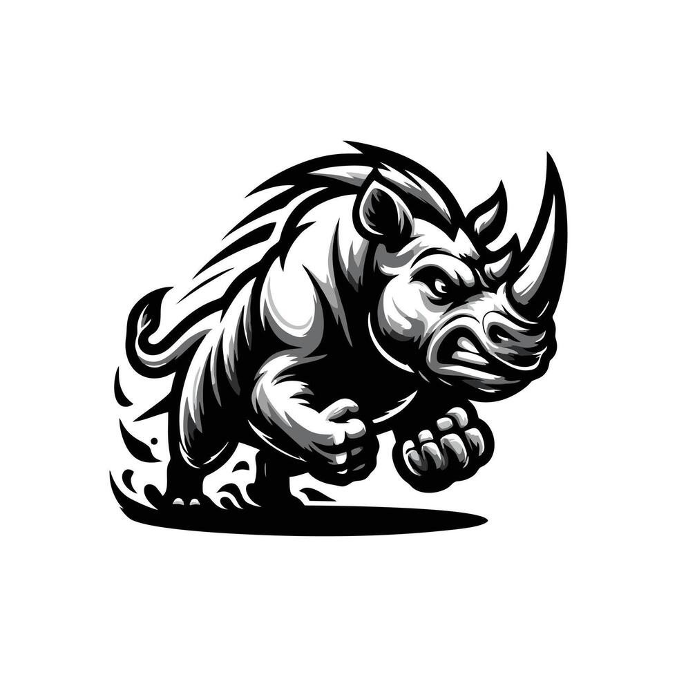 Angry running rhinoceros logo design. Rhino horn desgn illustration vector
