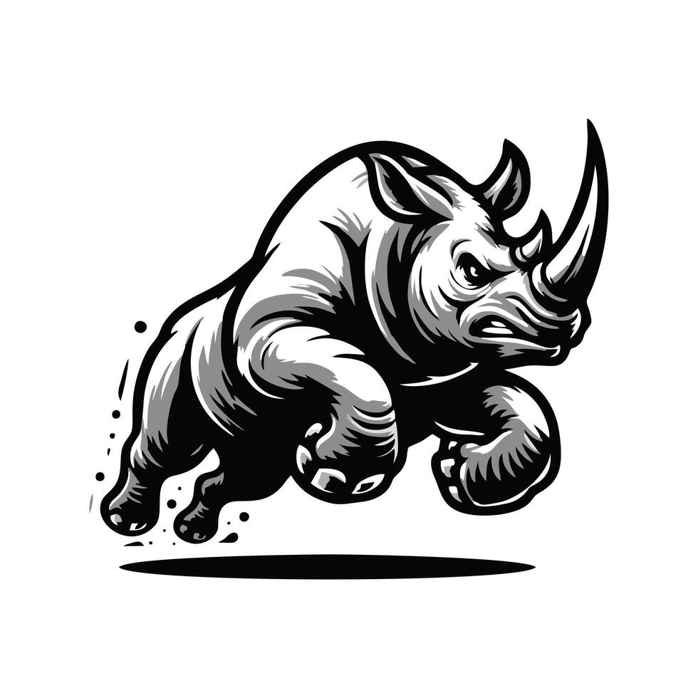 Angry running rhinoceros logo design. Rhino horn desgn illustration vector