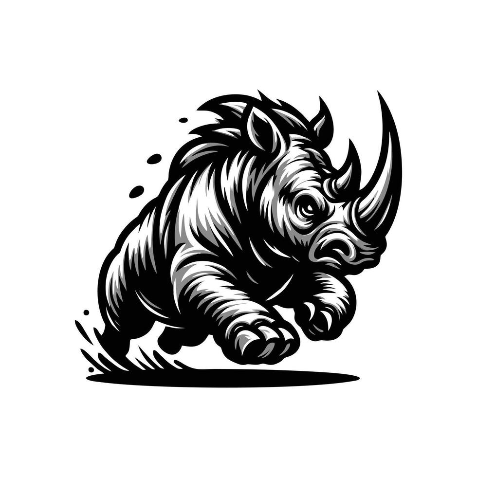 Angry running rhinoceros logo design. Rhino horn desgn illustration vector