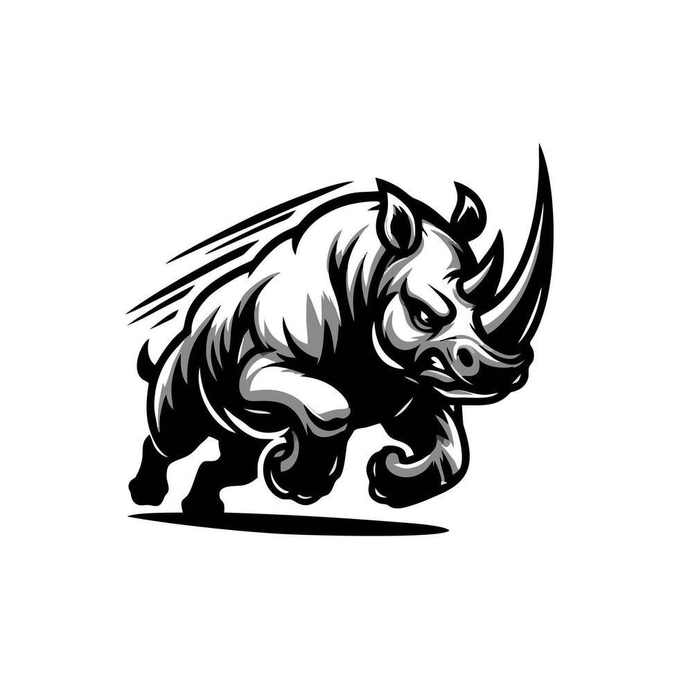 Angry running rhinoceros logo design. Rhino horn desgn illustration vector