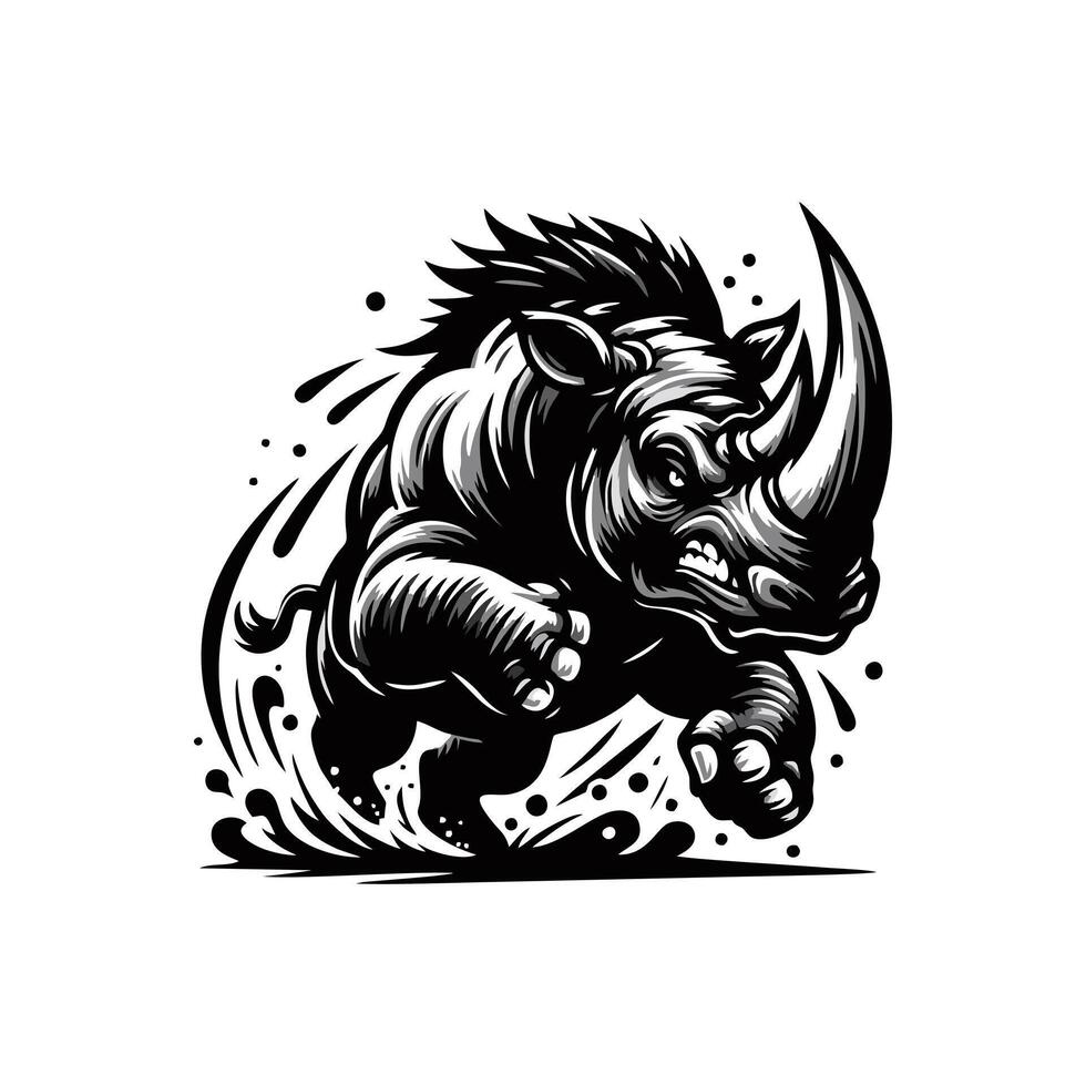 Angry running rhinoceros logo design. Rhino horn desgn illustration vector