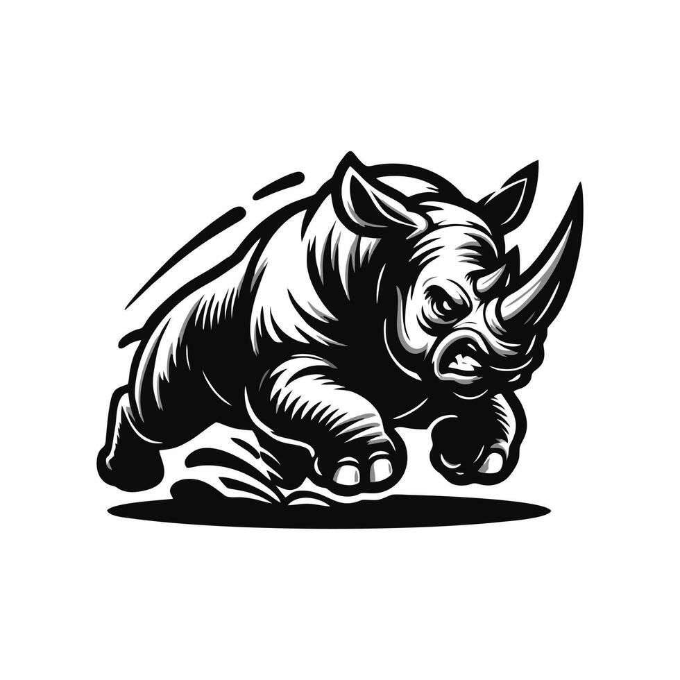 Angry running rhinoceros logo design. Rhino horn desgn illustration vector