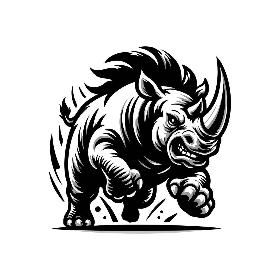 Angry running rhinoceros logo design. Rhino horn desgn illustration vector