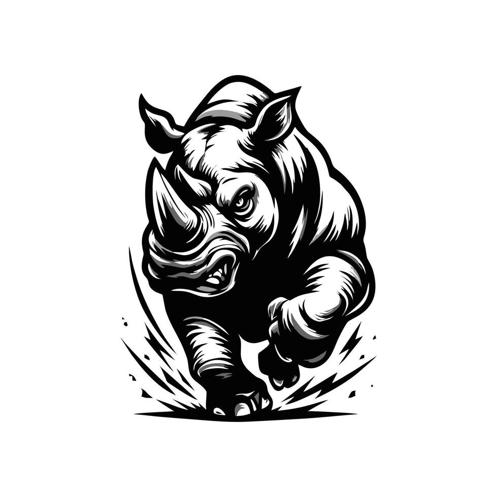 Angry running rhinoceros logo design. Rhino horn desgn illustration vector
