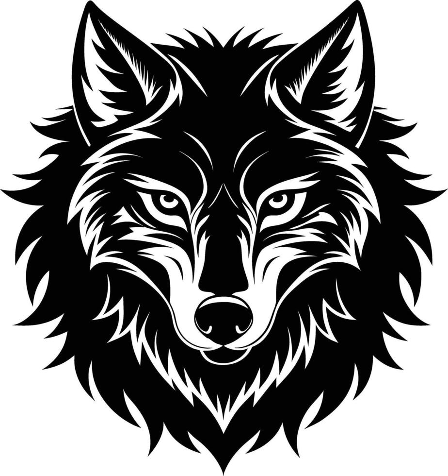 A black and white wolf head silhouette on a white background vector