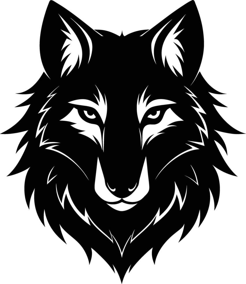 A black and white wolf head silhouette on a white background vector