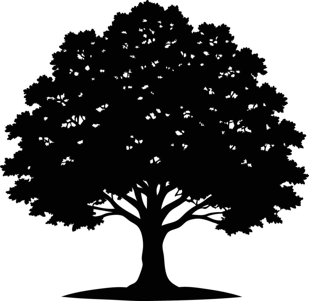 A black and white silhouette of a oak tree vector