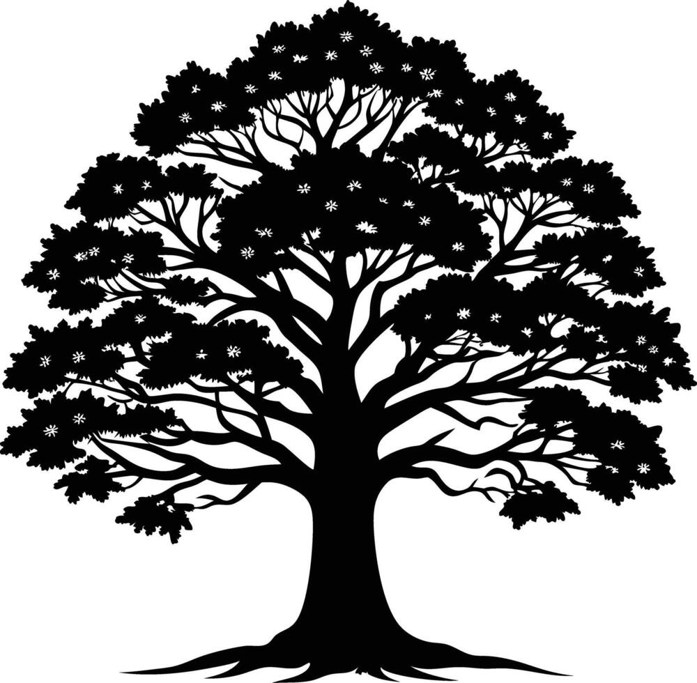 A black and white silhouette of a oak tree vector